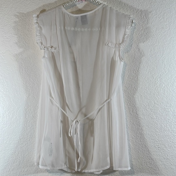 ASOS MATERNITY White Sheer Ruffle Trim Button Front Blouse Short Sleeve Sz 4 NEW - Picture 4 of 8